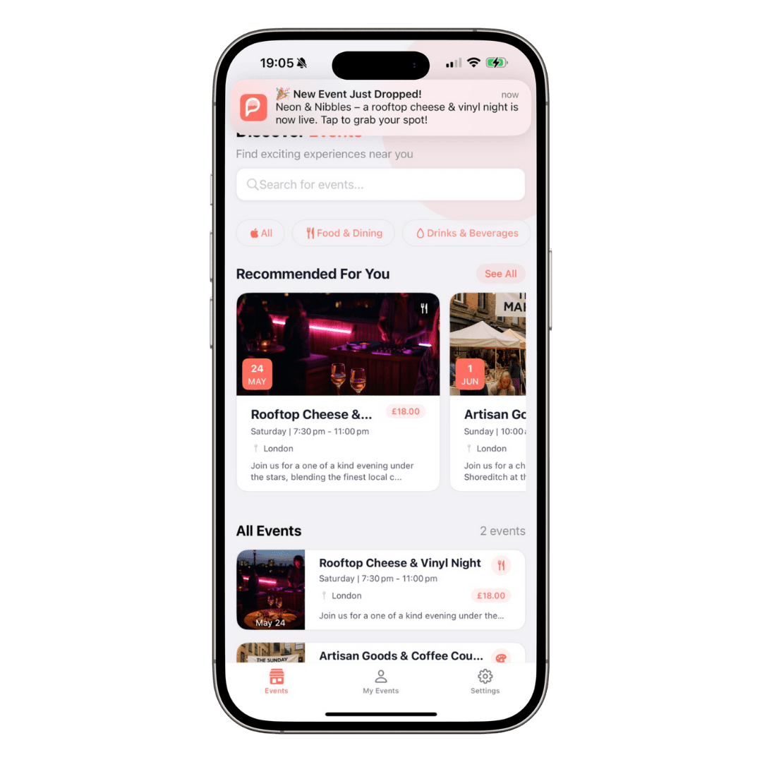 Popup Pal app screen showing Get Notifications feature